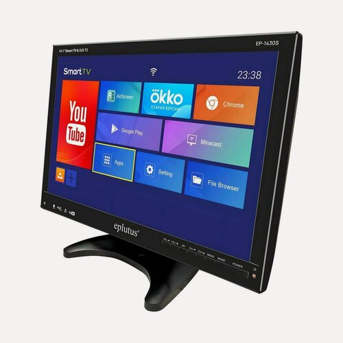 Изображение товара Маленький умный ручной телевизор, смарт телевизор на Android 12 Eplutus Mod: EP-1430(S) 14" цветной TFT ЖК, черный. Встроенный аккумулятор 2500 m