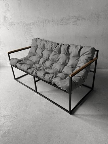 Изображение товара Диван мягкий удобный для отдыха, уличный, на балкон, на веранду, в стиле лофт, минимализм, Комфи ++ кожзам серый