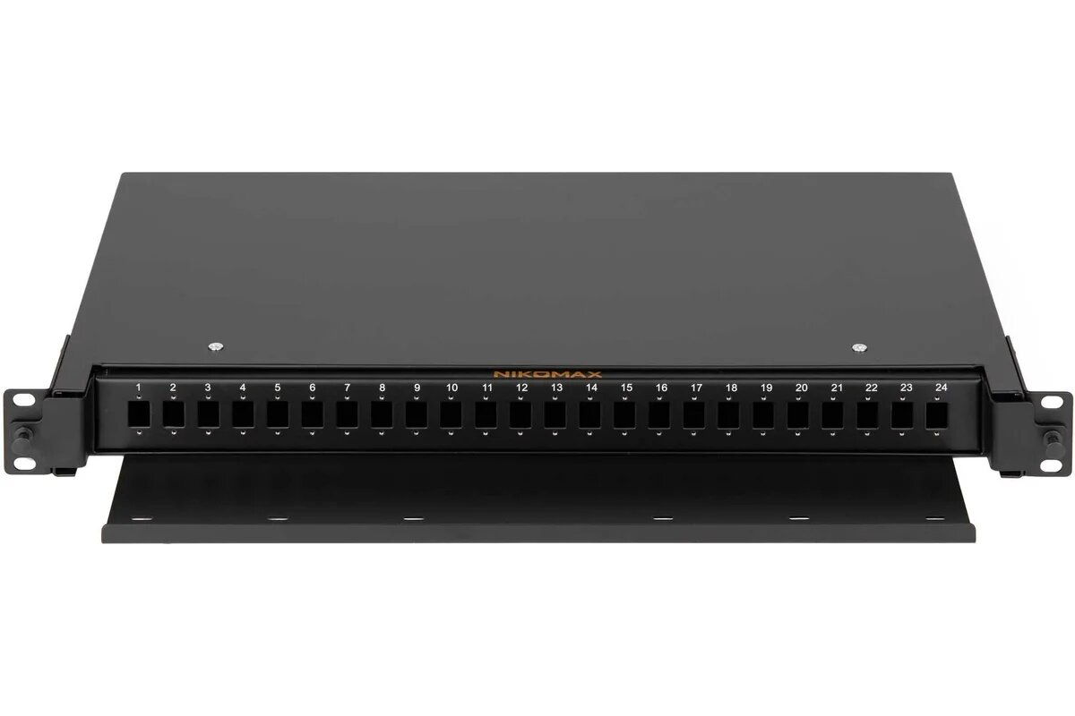 NIKOMAX Оптический кросс 19", 1U, до 24 SC неукомплектованный NMF-RP24SC-TS-P1-1U-BK