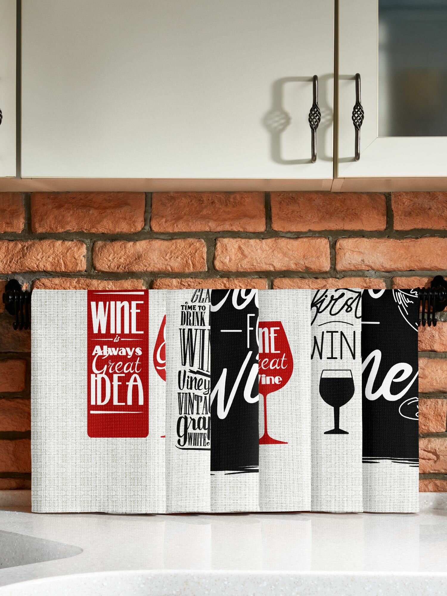 Унисон Полотенце кухонное вафельное 6 шт 45х60, Хлопок 100% Wine — фото 1