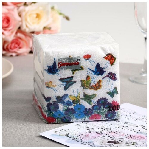Салфетки бумажные Гармония цвета Бабочка, 100 листов