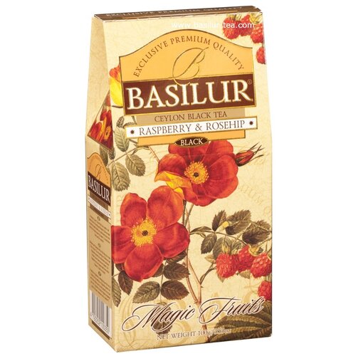 Чай черный Basilur Magic Fruits Raspberry&Rosehip, малина, шиповник, василек, календула, папайя, мультифрукт, ягоды, 100 г