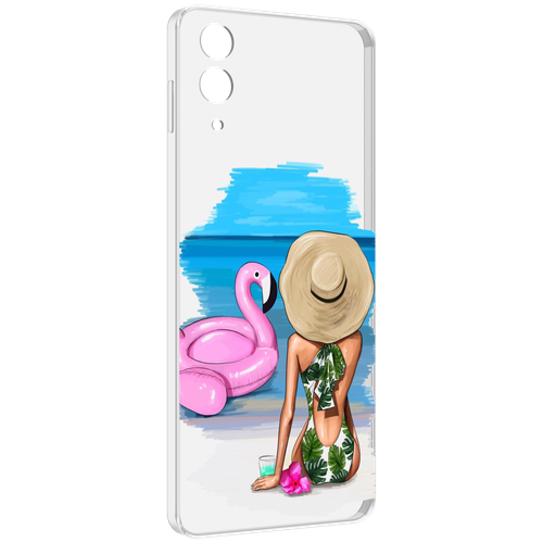 Чехол MyPads Девушка-и-фламинго женский для Samsung Galaxy Z Flip 4 (SM-F721) задняя-панель-накладка-бампер