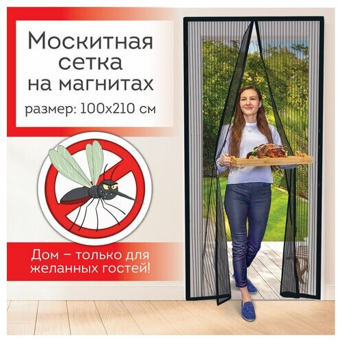 Москитная сетка дверная на магнитах 100х210 см антимоскитная черная DASWERK, 1 шт