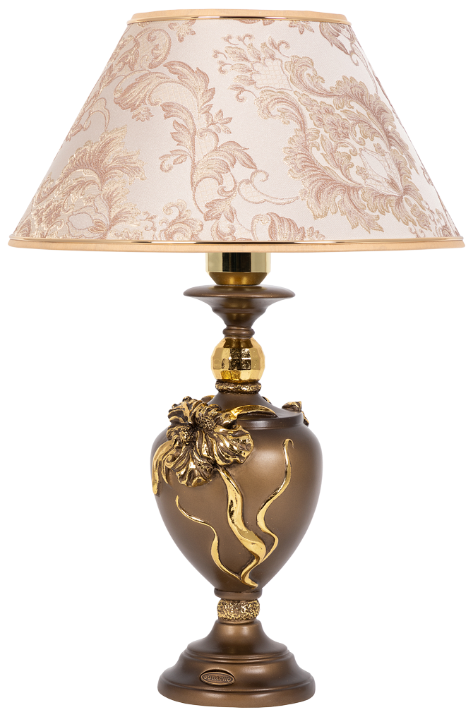 фото Настольная лампа Bogacho Флер де Лис бронзовая со бежевым абажуром Каледония