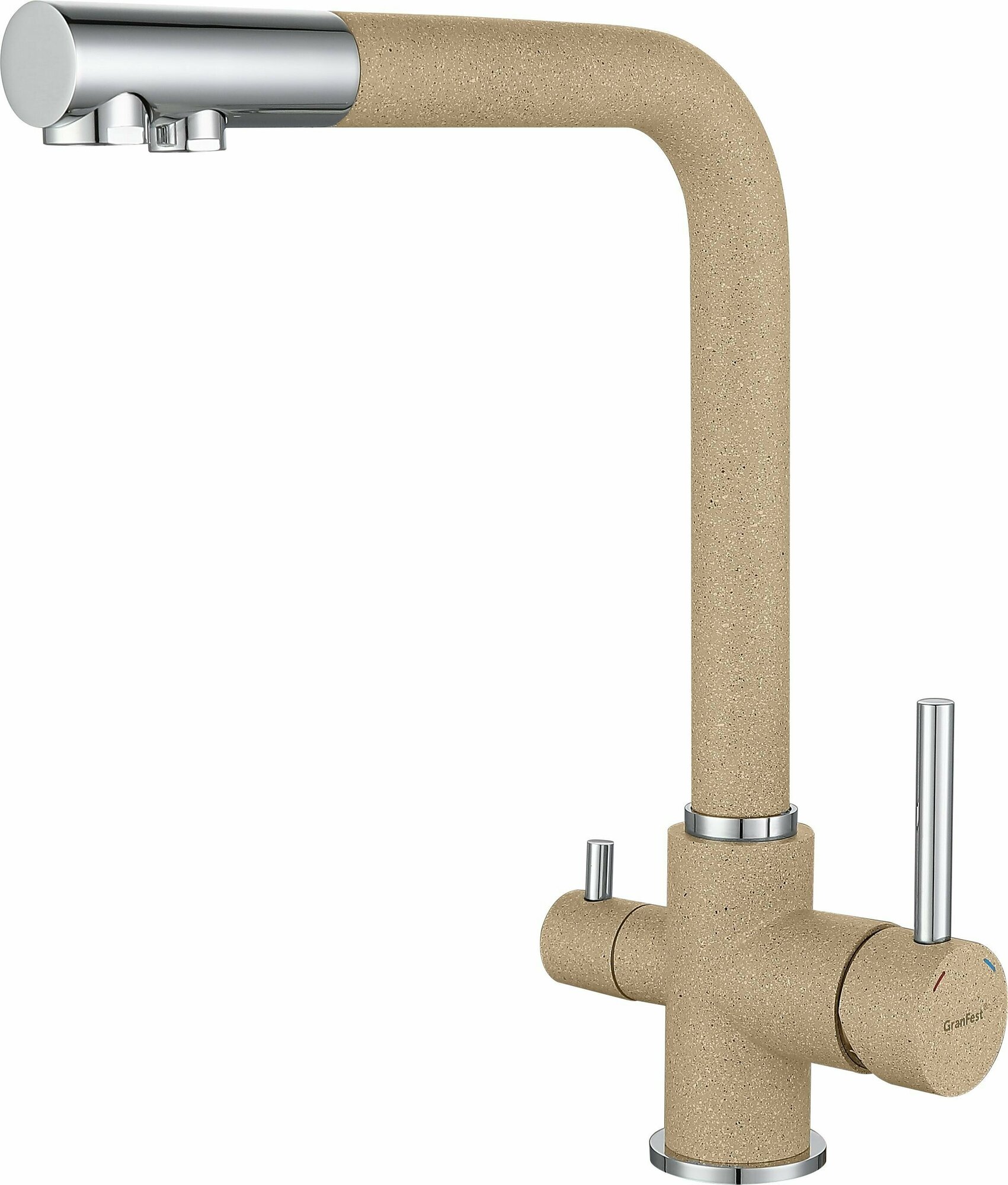 GRANFEST Смеситель для кухни Г-обр. с краном питьевой воды D-35мм песочный арт.