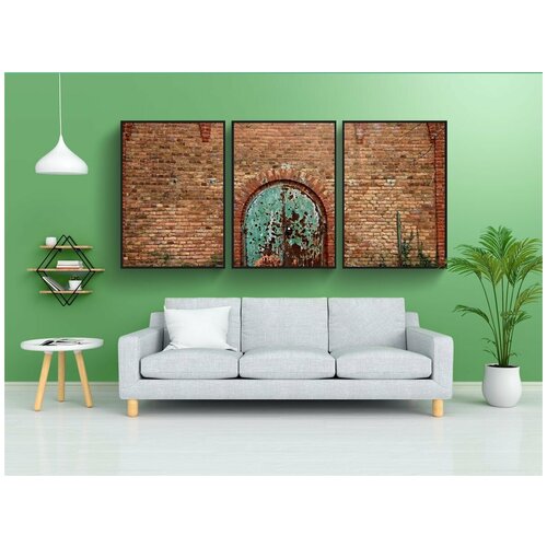 фото Набор модулных постеров для интерьера "ворота, каменная кладка, кирпичи" 60x90 см. в тубусе, без рамки lotsprints