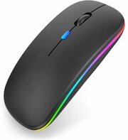Беспроводная ультратонкая бесшумная компьютерная мышь с встроенным аккумулятором без батареек/ RGB подсветка/ Bluetooth + USB 2.4 герц/ Цвет черный,