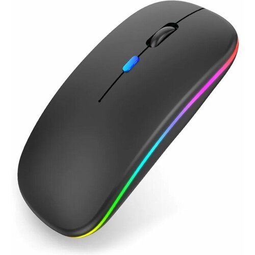Беспроводная ультратонкая бесшумная компьютерная мышь с встроенным аккумулятором без батареек RGB подсветка Bluetooth USB 24 герц Цвет черный 45000₽