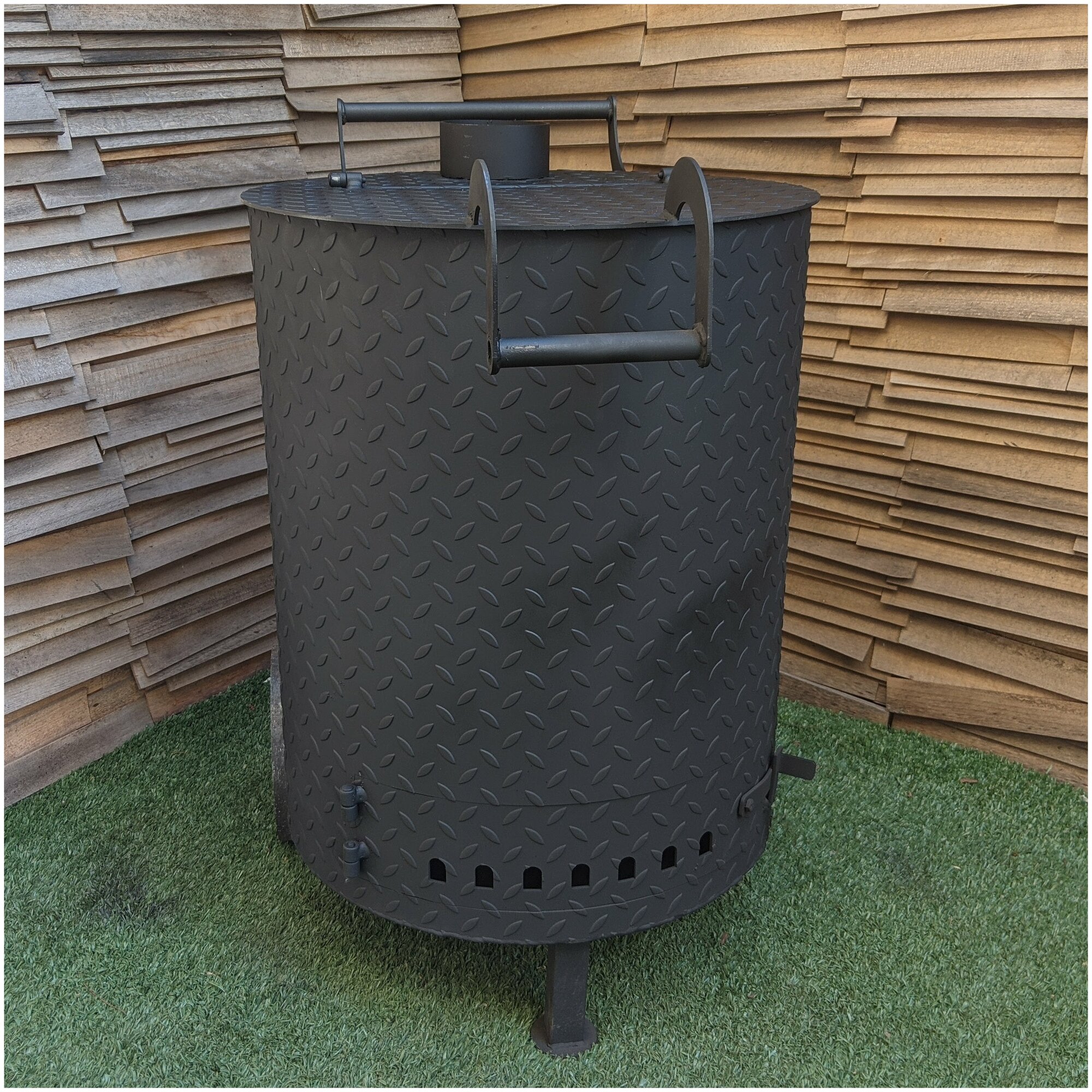 Бочка для сжигания мусора Круглая Усиленная 3 мм, Мини с колосником и дымоходом, 115 литров