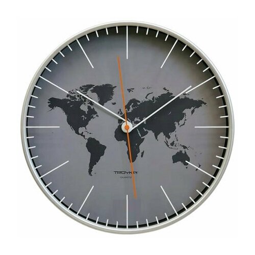 фото Часы настенные troyka 77777733, круг, серые, серебристая рамка, 30,5х30,5х5 см тройка
