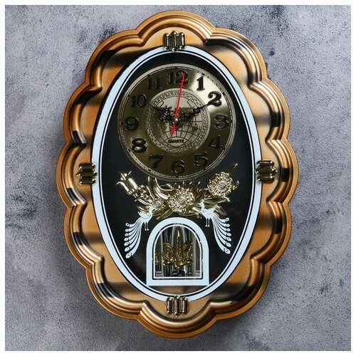 фото Часы настенные, серия: маятник, "павлины", 32х24 см рубин