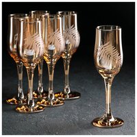 Набор бокалов для шампанского «Папоротник», 200 мл, 6 шт, цвет янтарь