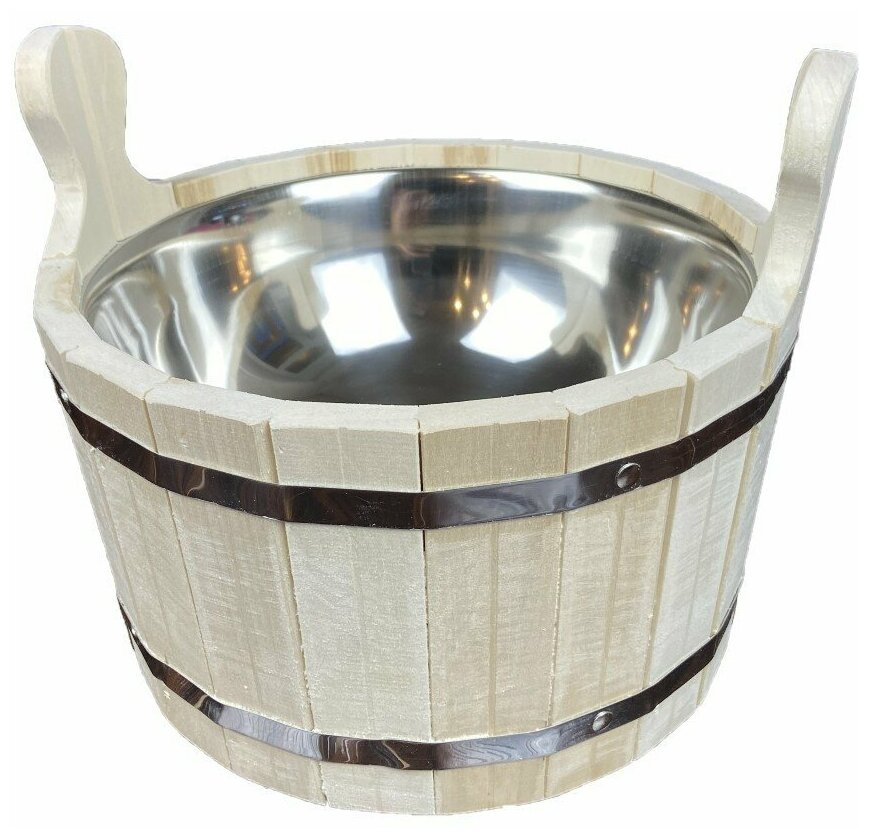Шайка (ведро, запарник) для бани и сауны "натур" 6 л нержавеющая вставка, товары для бани и сауны