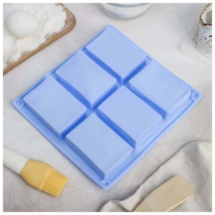 фото Форма для выпечки Доляна «Прямоугольник», 22,5×21×2 см, 6 ячеек (5,8×8,2 см), цвет микс