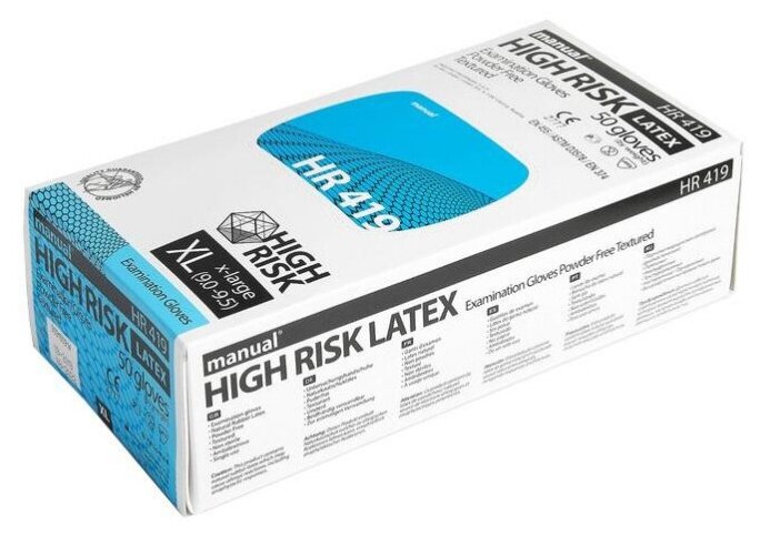 Перчатки одноразовые латекс н/с, н/о MANUAL High Risk XL 25пар, ПС