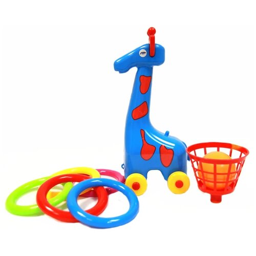 Купить Игрушка кольцеброс - каталка, Кольцеброс жираф, Синий, кольца, корзинка, шарик, Размер игрушки - 11, 5 х 12, 5 х 32 см, YarTeam, синий, male
