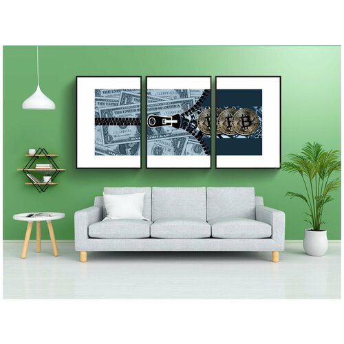 фото Набор модулных постеров для интерьера "bitcoin, доллар, монета" 60x90 см. в тубусе, без рамки lotsprints