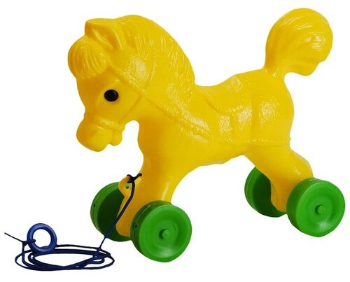 Каталка-игрушка Росигрушка Лошадка (9107), желтый/зеленый