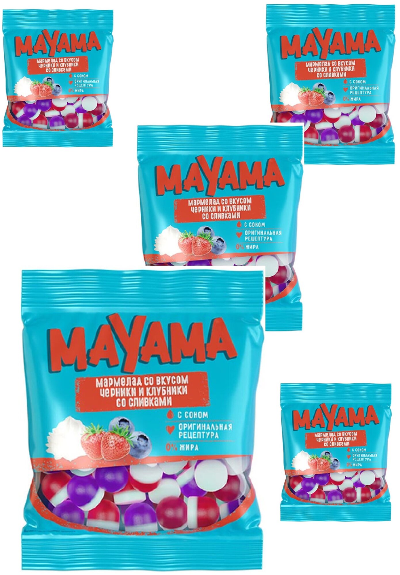 «Маяма», мармелад жевательный со вкусами клубники и черники со сливками, 70 г 5 пачек