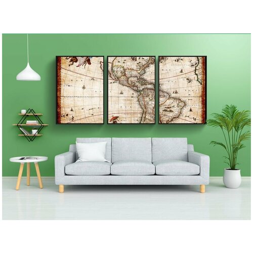 фото Набор модулных постеров для интерьера "карта северной америки, карта южной америки, старинная карта" 60x90 см. в тубусе, без рамки lotsprints