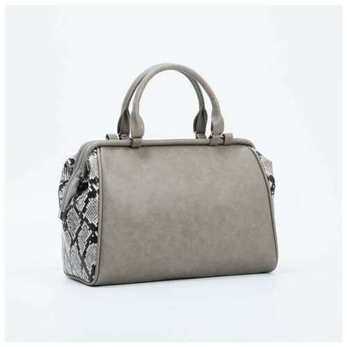 фото Саквояж, отдел на молнии, наружный карман, длинный ремень, цвет серо-бежевый textura