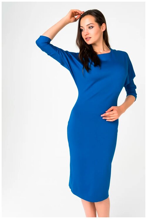 Синее платье-футляр до колен с длинными объемными рукавами La Vida Rica D62012 Голубой 42