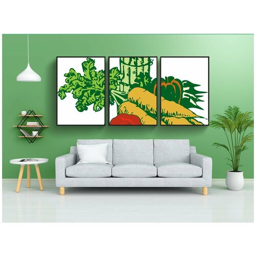 фото Набор модулных постеров для интерьера "морковь, помидоры, спаржа" 60x90 см. в тубусе, без рамки lotsprints