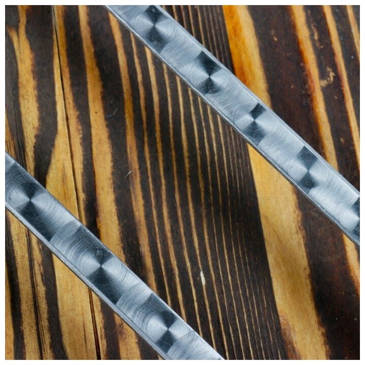 Двойной вилка-шампур с деревянной ручкой, с узором, 50см
