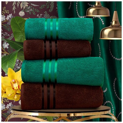 фото Набор из 4 полотенец harmonika цвет: изумрудный, кофейный (50х80 см - 2 шт, 70х130 см - 2 шт) dome