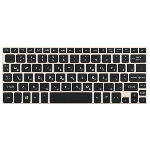 Клавиатура для ноутбука Toshiba NB10, NB15 Series. Плоский Enter. Черная, с серебристой рамкой.