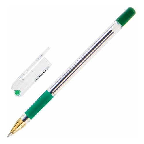 Комплект 24 шт, Ручка шариковая масляная с грипом MUNHWA MC Gold, зеленая, корпус прозрачный, узел 0.5 мм, линия письма 0.3 мм, BMC-04 ручка munhwa bmc 04 комплект 24 шт