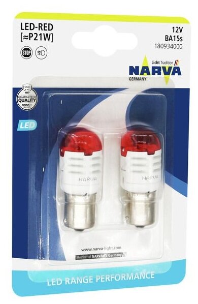 Лампа автомобильная светодиодная Narva Range Perfomance 180934000 P21W 12V 1.75W Red BA15s