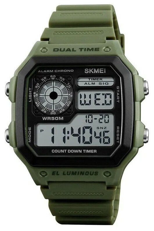 Наручные часы SKMEI 1299, спортивные, мужские, водонепроницаемые, зеленые. Корпус пластик.