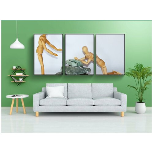 фото Набор модулных постеров для интерьера "деревянные фигурки, камни, свергнуть" 60x90 см. в тубусе, без рамки lotsprints