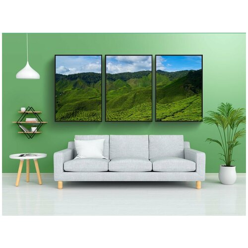 фото Набор модулных постеров для интерьера "чай, поле, зеленый" 60x90 см. в тубусе, без рамки lotsprints