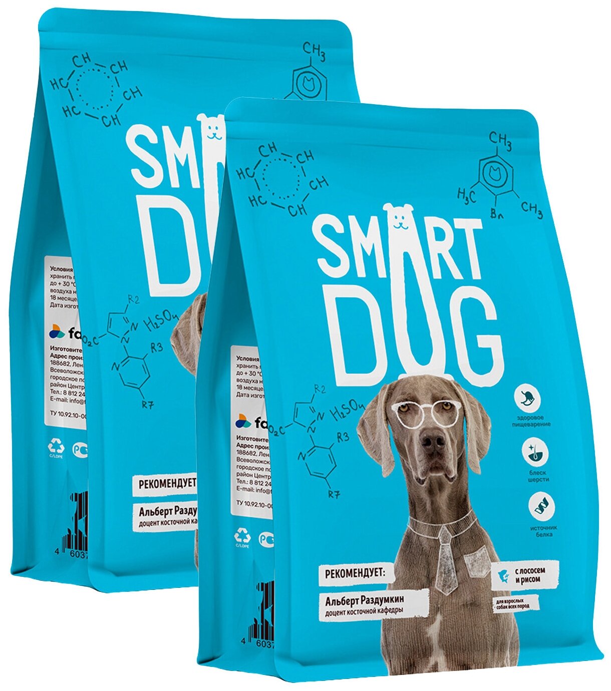 SMART DOG для взрослых собак всех пород с лососем и рисом (12 + 12 кг)
