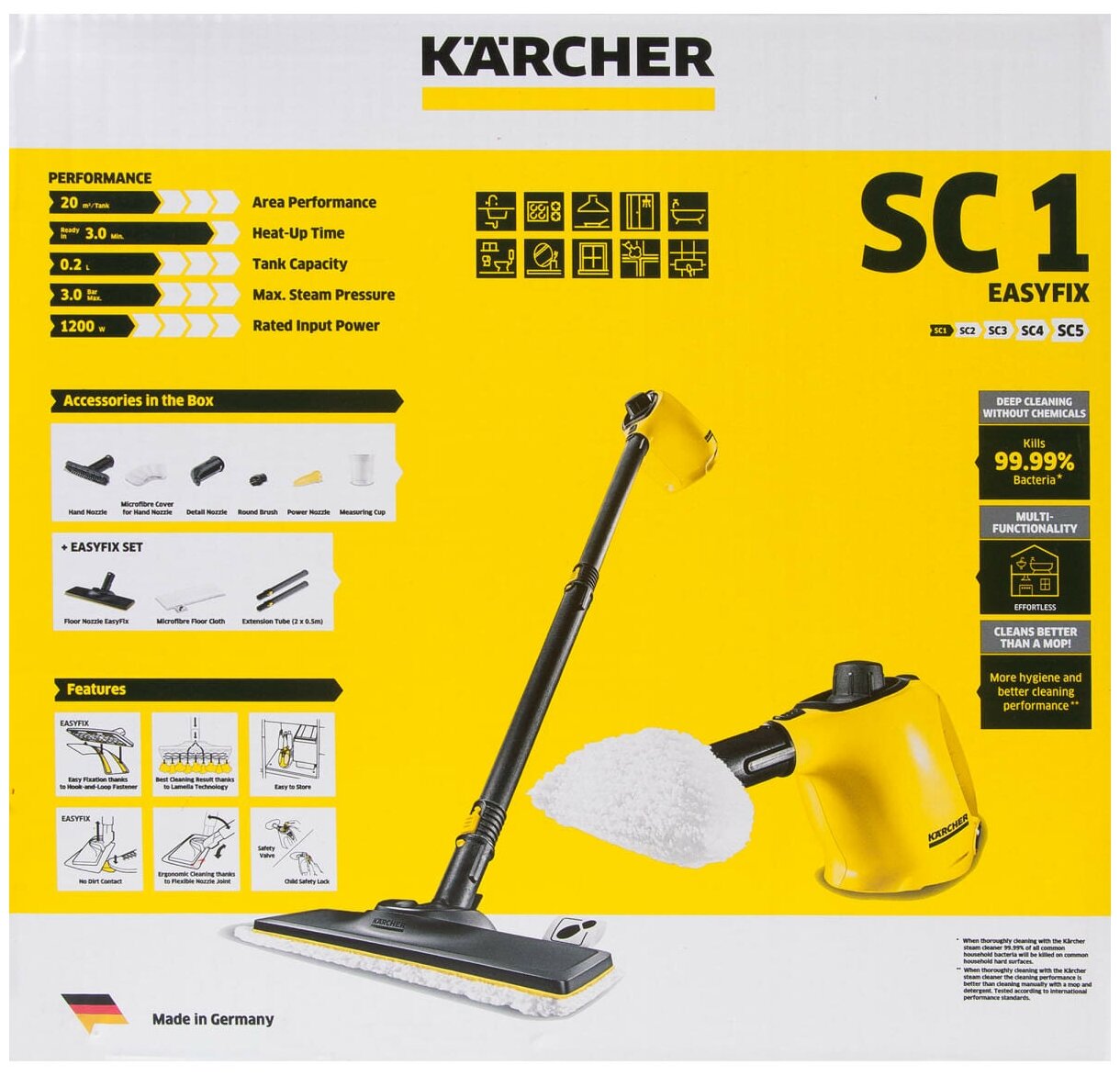 Пароочиститель ручной KARCHER SC 1 EasyFix, желтый [15163320] - фото №15