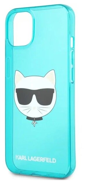 Lagerfeld для iPhone 13 чехол TPU FLUO Choupette Hard Transp Blue