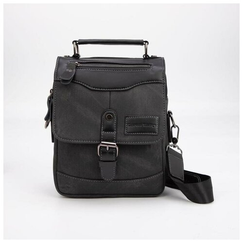 фото Планшет мужской, 2 отдела на молниях, 3 наружных кармана, регулируемый ремень, цвет чёрный без бренда