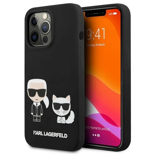 фото Чехол cg mobile karl lagerfeld liquid silicone karl & choupette hard для iphone 13 pro max, цвет черный (klhcp13xsskck)