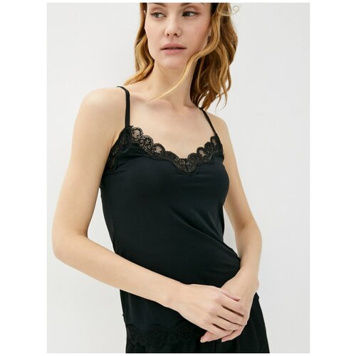 фото Черный топ с кружевом deseo, цвет черный, размер 44