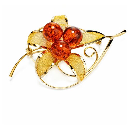 Amberholl Нарядная брошь с золочением, украшенная искрящимся янтарём Beoluna