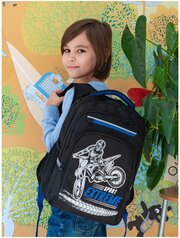 Рюкзак школьный для мальчика Grizzly RB-250-1 с карманом для ноутбука 13" и анатомической спинкой (черный- синий)