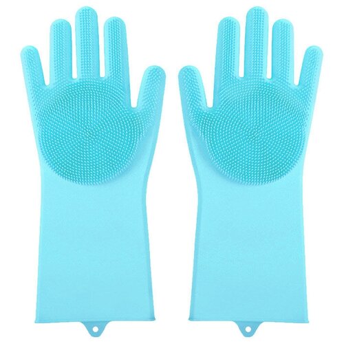 Силиконовые перчатки AveBaby Pureza голубые, с ворсинками, с щеточками для мытья посуды, многофункциональные хозяйственные перчатки
