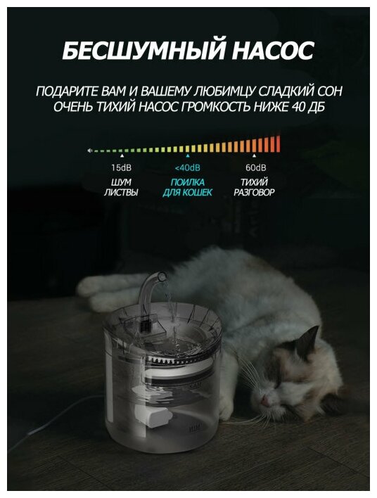 Поилка фонтан для кошек и собак NOIR-animal с датчиком движения - фотография № 8