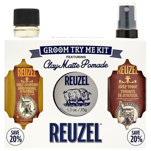 REUZEL Набор Подарочный набор для мужчин Groom Try Me Kit Clay Matte Pomade