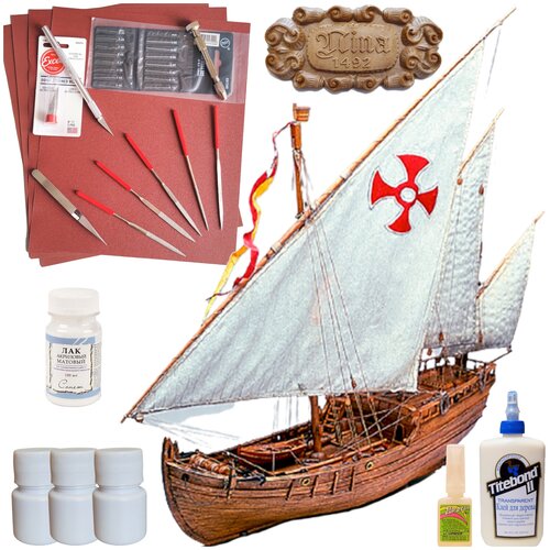 Каравелла Nina, модель парусного корабля Amati (Италия), М1:65, набор для сборки + инструменты, краски и клей