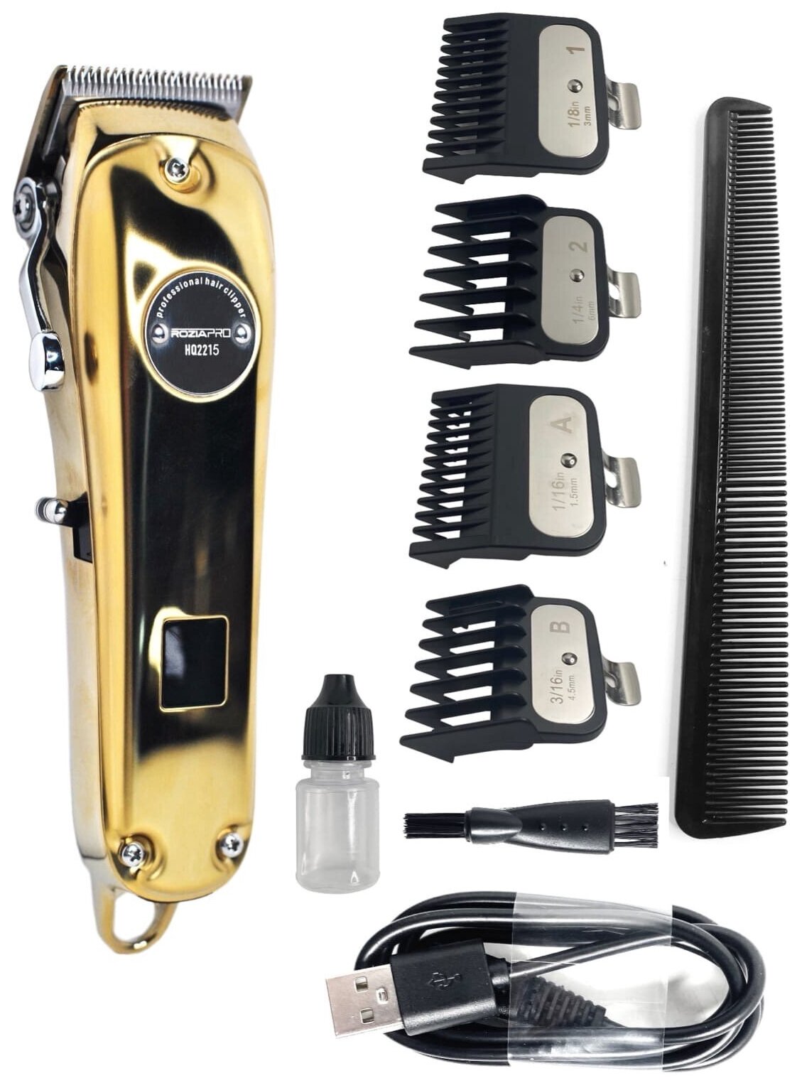 Профессиональная машинка для стрижки волос Rozia Pro ,Триммер для стрижки RoziaPro, набор,подарочный ,золотой , цельнометаллический