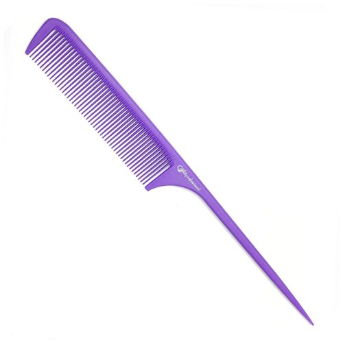 Купить Gera Professional, Расческа карбоновая для стрижки волос GPR00314, с хвостиком, цвет фиолетовый